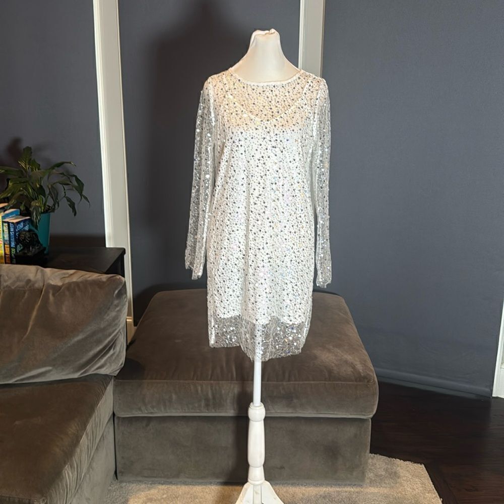 Women’s Sparkly Long Sleeved Sheer Mesh Sequined Club Party Dress Size S NEW